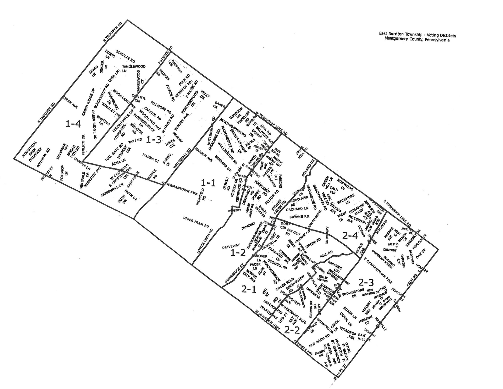 Line drawing map of East Norriton voting precincts